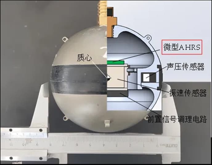 內(nèi)置微型AHRS系統(tǒng)的矢量水聽器結構剖面.jpg